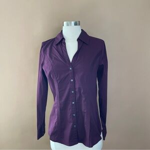 Express The Essential Shirt Burgundy Purple Button Down Top - Small